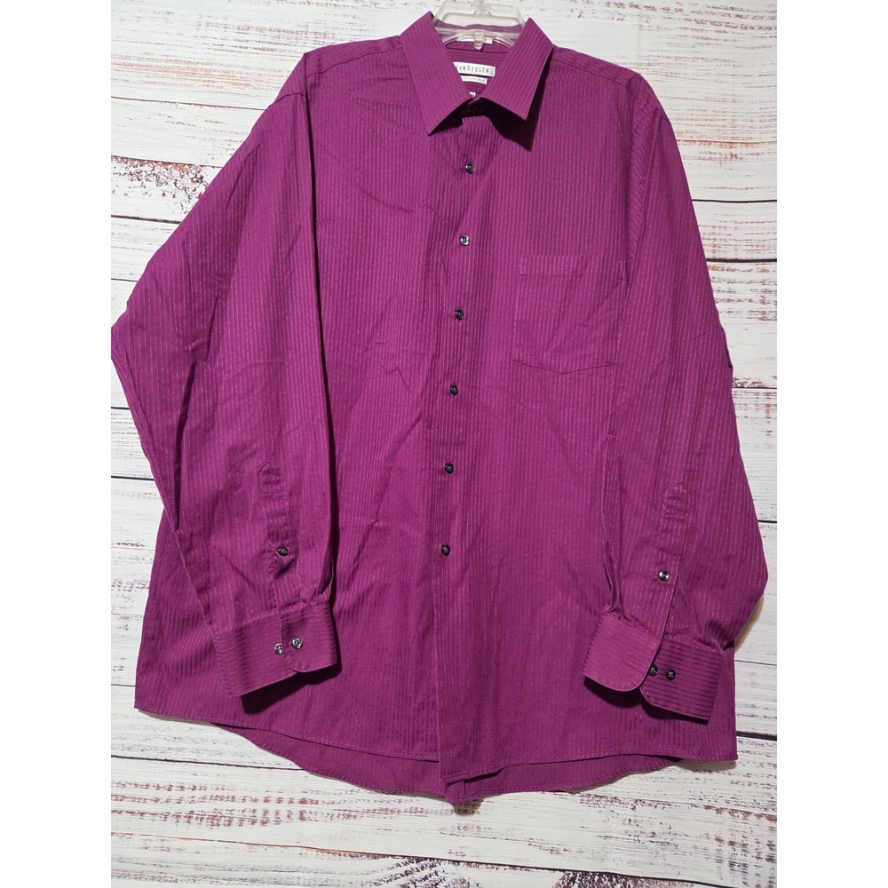Van Heusen Purple Satin Stripe Classic Fit Dress Shirt 17.5 34/35 Long Sleeve